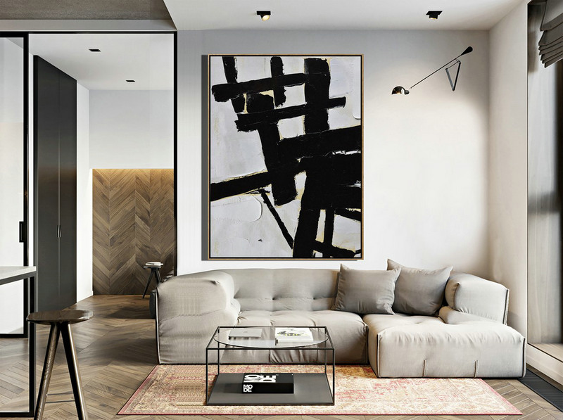 Large Abstract Painting,Minimalist Painting On Canvas, Palette Knife Vertical Minimal Art - Big Art Canvas